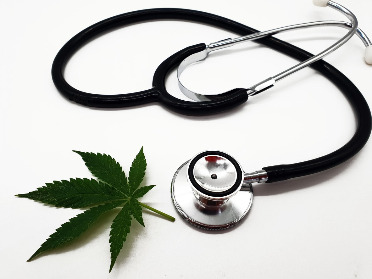 Medical cannabis from a doctor on a white background